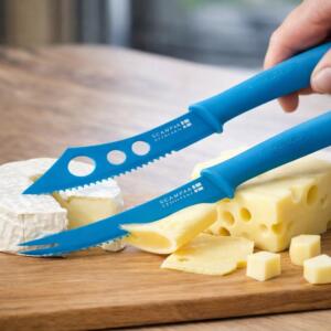 Scanpan – Spectrum Soft Touch Coloured Handle Cheese Knife Set Blue With Cheese